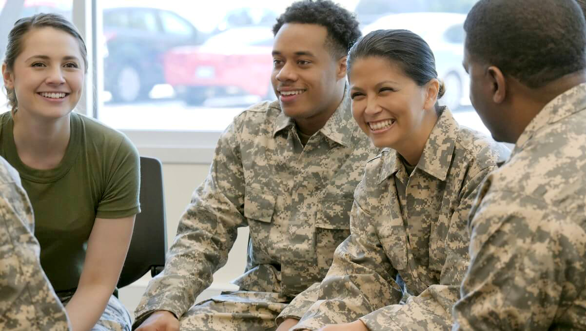 Military officers in a group discussion